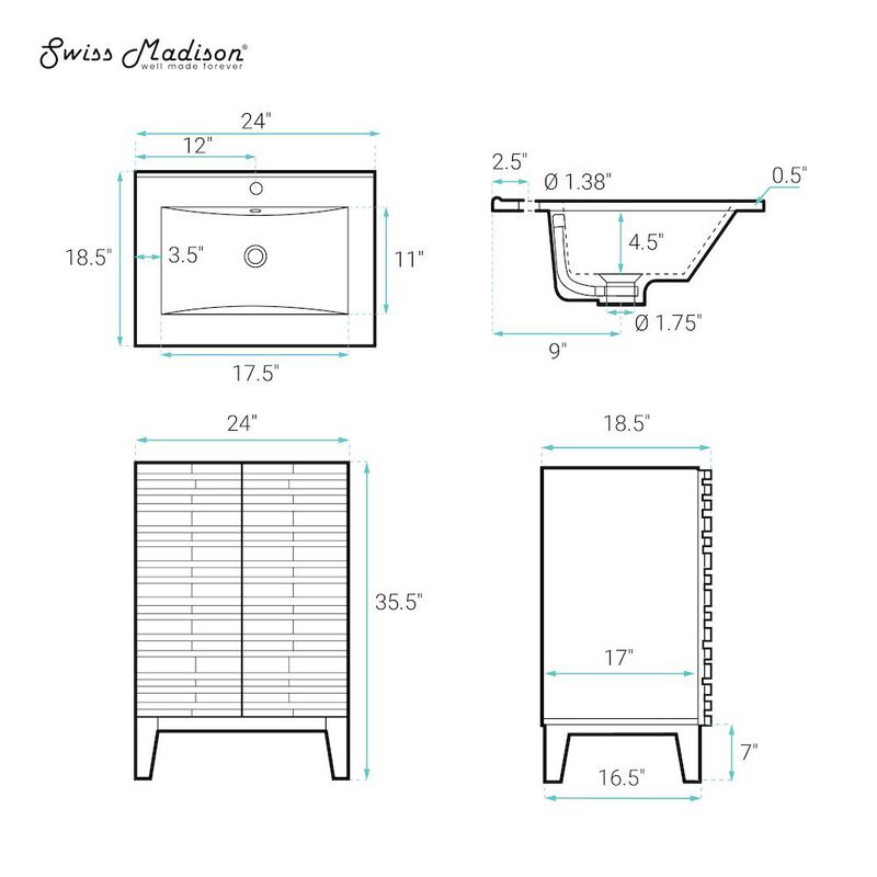 Cascade 24" Freestanding Bathroom Vanity in Green Oak with Sink Top image number 5