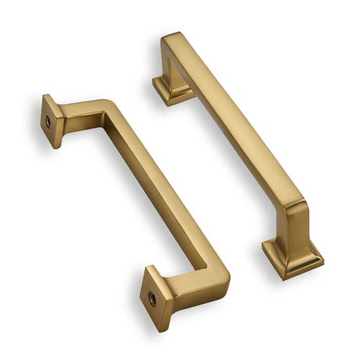 khtumeware 10 Pack Solid Brushed Brass Cabinet Pulls, 3-3/4 Inch(96mm) Hole Centers Gold Cabinet Handles Kitchen Hardware Straig