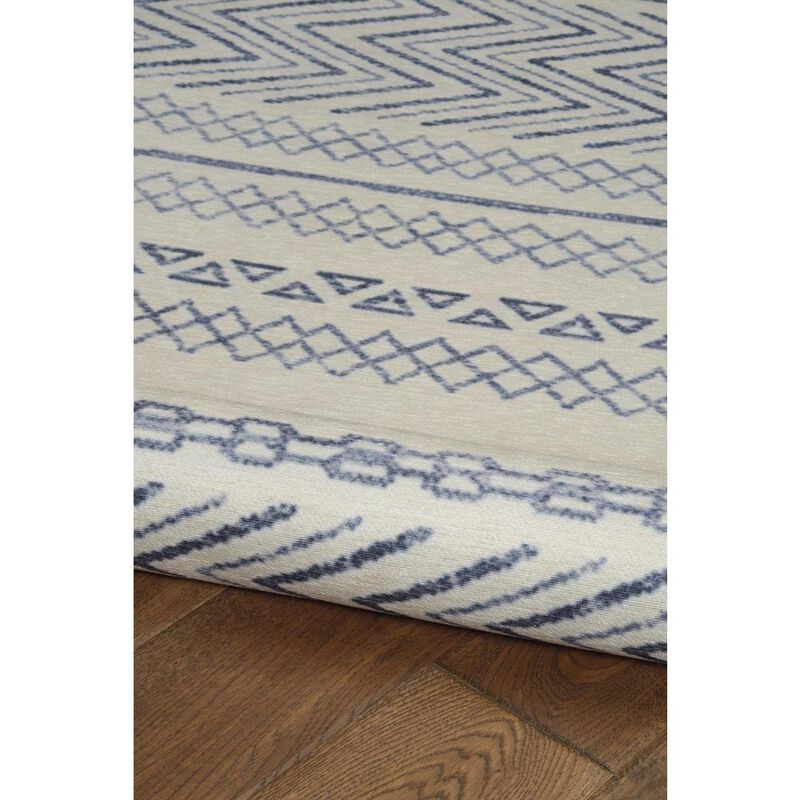 Linon Outdoor Washable Marco Ivory & Blue, Rug
