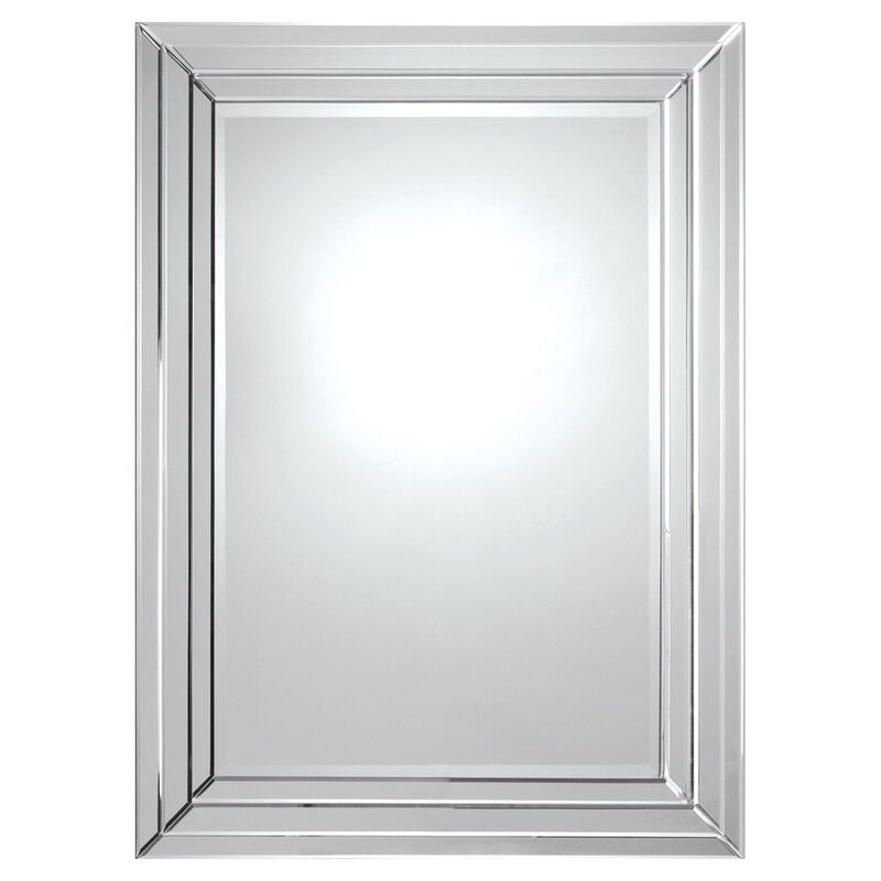 48" Clear Polished Framed Beveled Rectangular Wall Mirror
