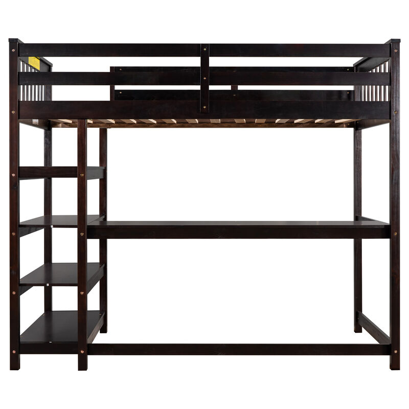Merax Twin Size Loft Bed with Storage Shelves and Under-bed Desk
