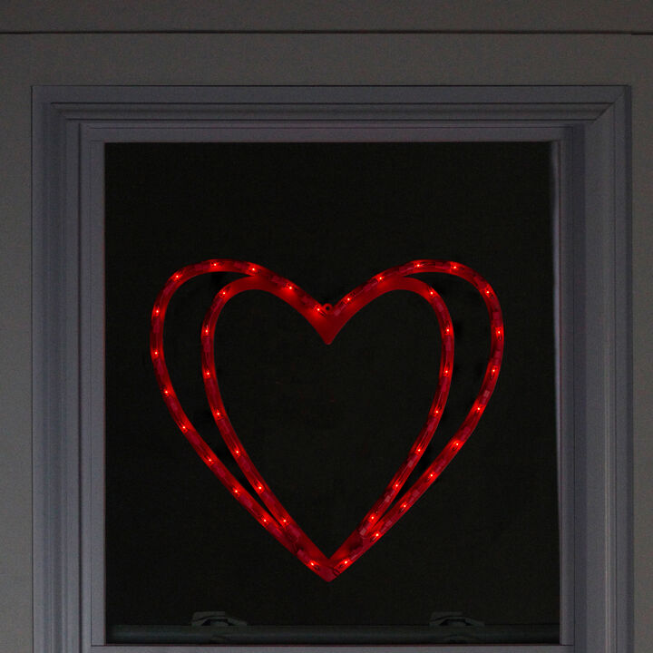 17" Pre-Lit Scarlet Red Double Heart Valentine's Day Window Silhouette Decoration