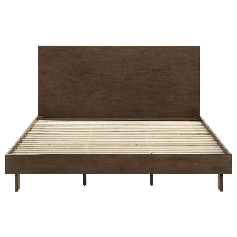 Genu King Size Platform Bed, Panel Headboard, Warm Walnut Brown Wood image number 2