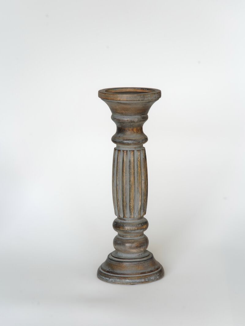 Traditional Antique Dusk Eco-friendly Handmade Mango Wood Set Of One 12" Pillar Candle Holder