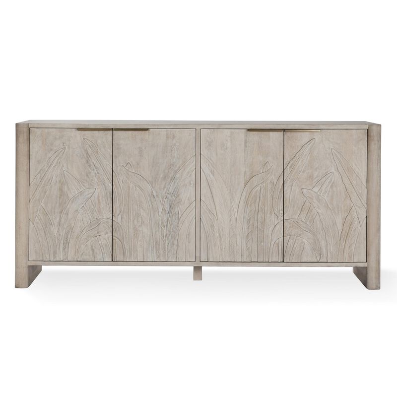 Orla Serving Buffet Cabinet Sideboard Console, Carved White 82 Inch - Benzara