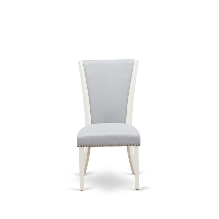 East West Furniture - Set of 2 - Upholstered Chair- Parson Chairs Includes Linen White Wood Frame with Grey Linen Fabric Seat with Nail Head and Stylish Back