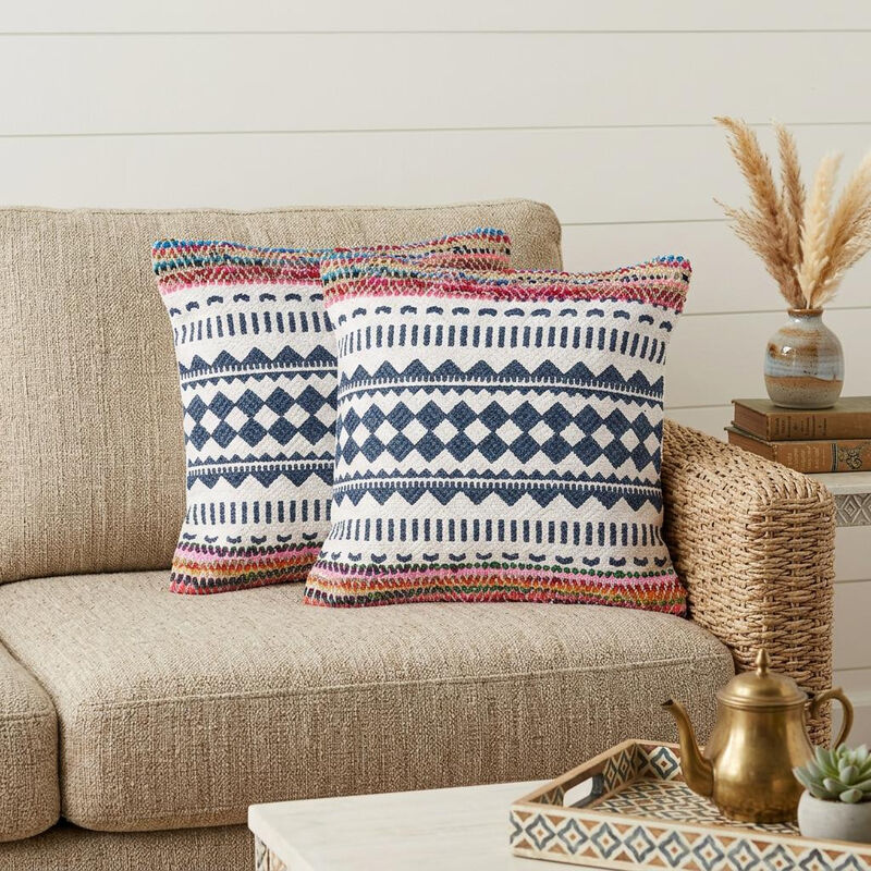 HomeRoots Set of Two Blue Geometric Cotton Throw Pillow image number 1