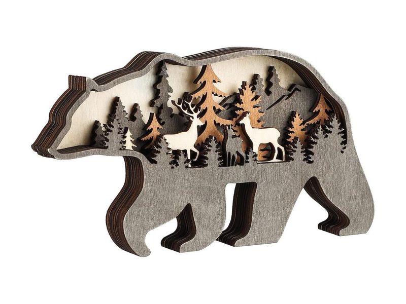 Wooden Forest Animals Bear Wall Decor Rustic Cabin Mountain Decor for Home image number 0