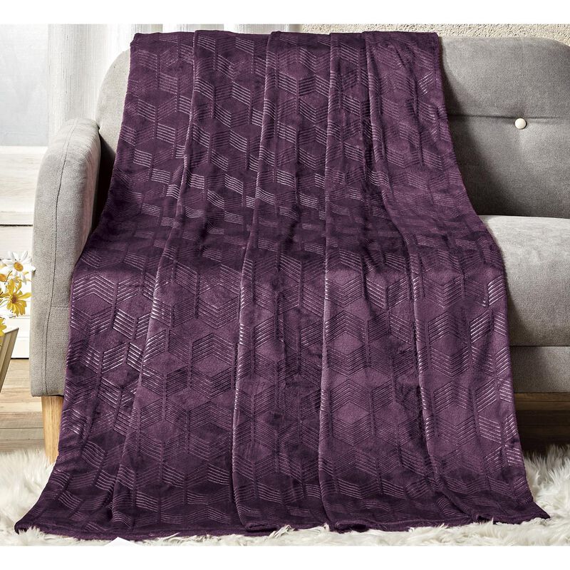 Amrani Bedcover Embossed Blanket, Soft Premium Microplush, Queen, Plum