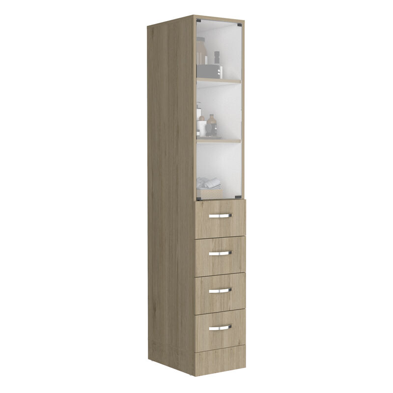 DEPOT E-SHOP Magna Linen Cabinet, Three Shelves, Four Drawers, Light Pine/White