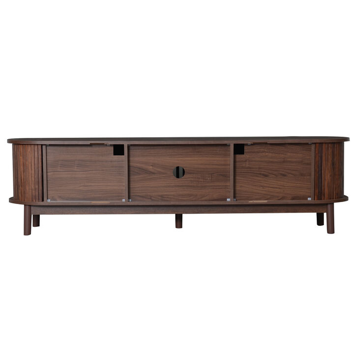 Merax Entertainment Center with Natural Woodgrain Texture, Sliding & Drop-Down Storage