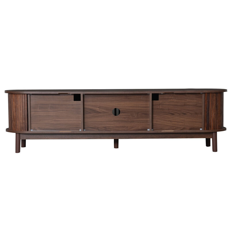 Merax Entertainment Center with Natural Woodgrain Texture, Sliding & Drop-Down Storage image number 0