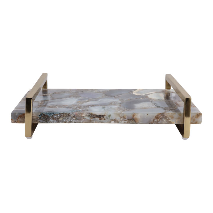 14x9 Agate Tray W/Gold Handles
