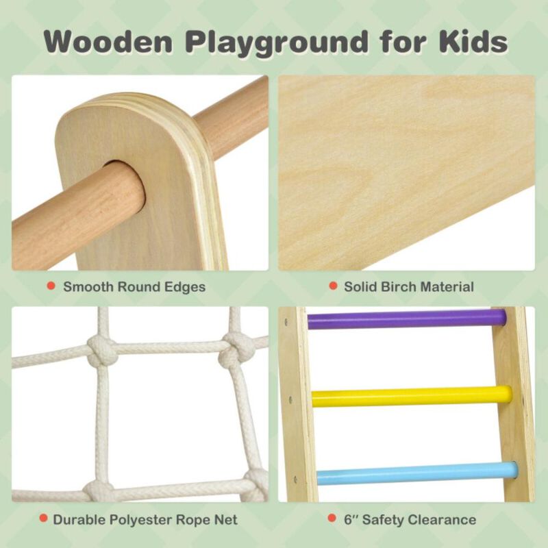 Hivvago Indoor Playground Climbing Gym Wooden 8-in-1 Climber Playset for Children