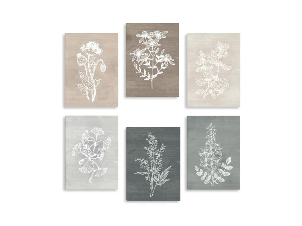Neutral Botanical Canvas Wall Art 6 Piece Farmhouse Rustic Decor for Living Room