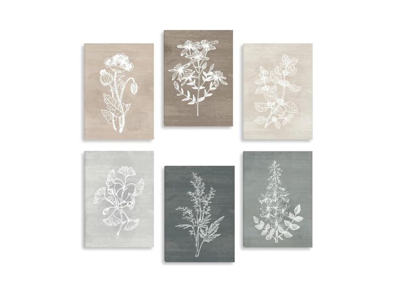 Neutral Botanical Canvas Wall Art 6 Piece Farmhouse Rustic Decor for Living Room image number 0