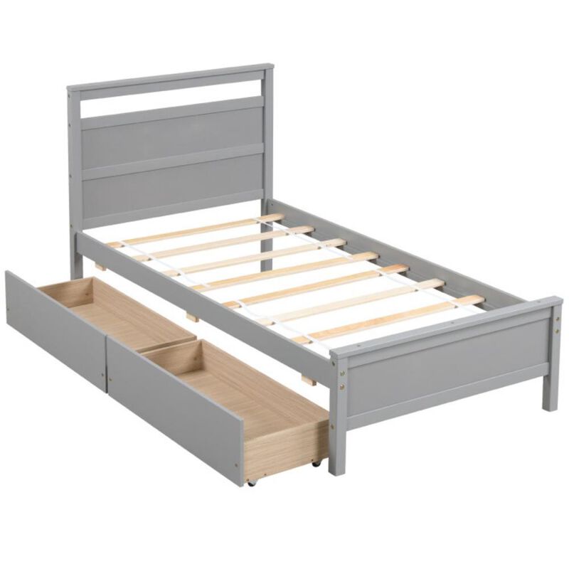 Hivvago Wooden Bed Frame with 2 Drawers for Teens and Adults