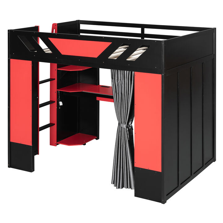 Merax Full Size All-in-One Wood Loft Bed with Workstation & RGB Lights