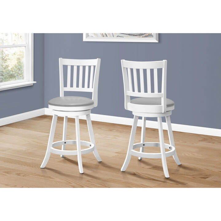 Monarch Specialties I 1239 Bar Stool, Set Of 2, Swivel, Counter Height, Kitchen, Wood, Pu Leather Look, White, Grey, Transitional