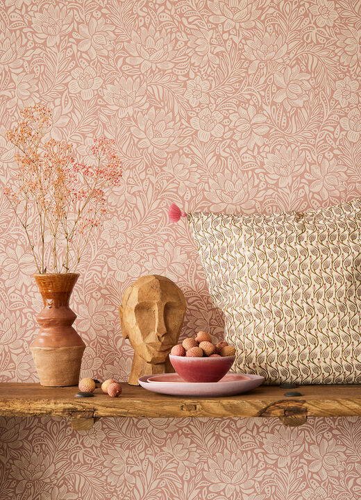 Zahara Coral Floral Wallpaper