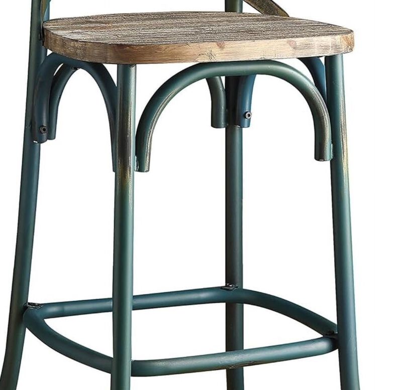 HomeRoots 21" Brown And Sky Blue Solid Wood And Metal Bar Chair image number 3
