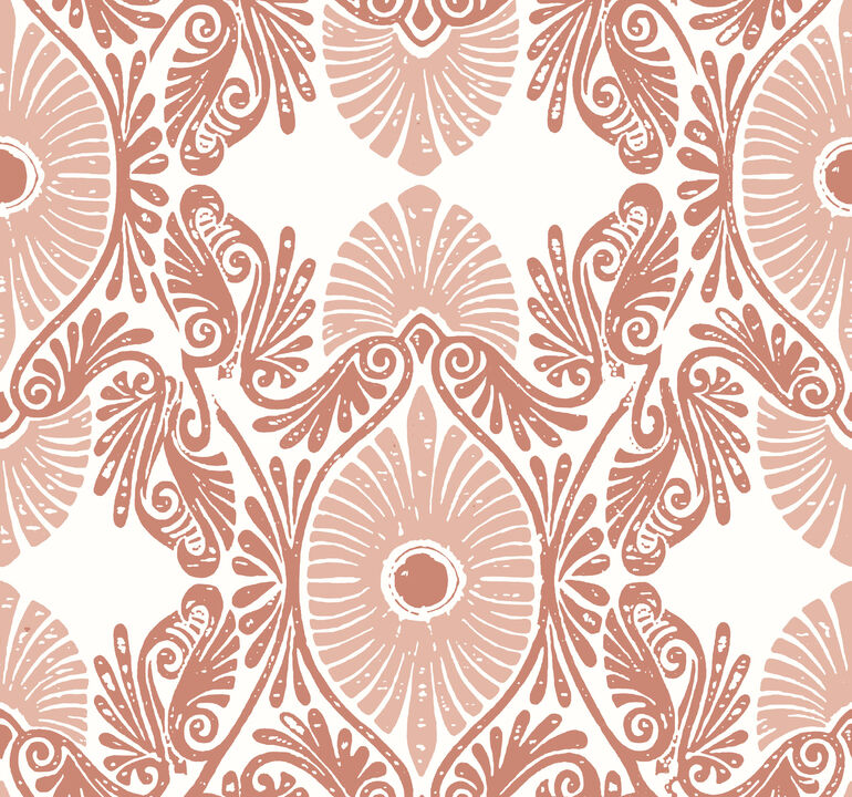 Villa Raspberry Embellished Ogee Wallpaper (Set of 2)