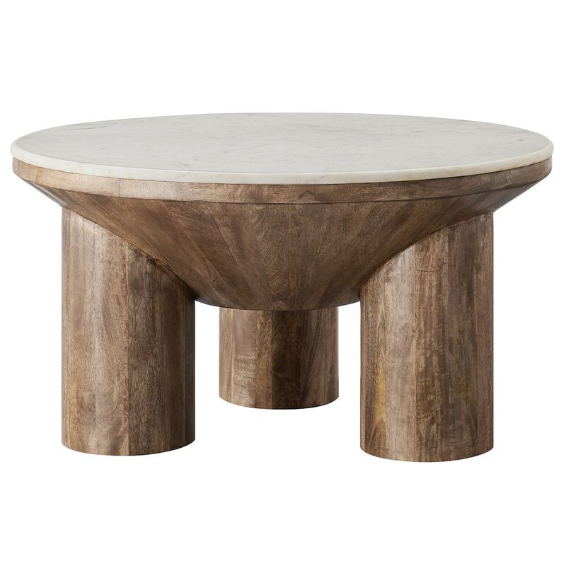 Ellison 33" Round Wood Coffee Table With Marble Top image number 4