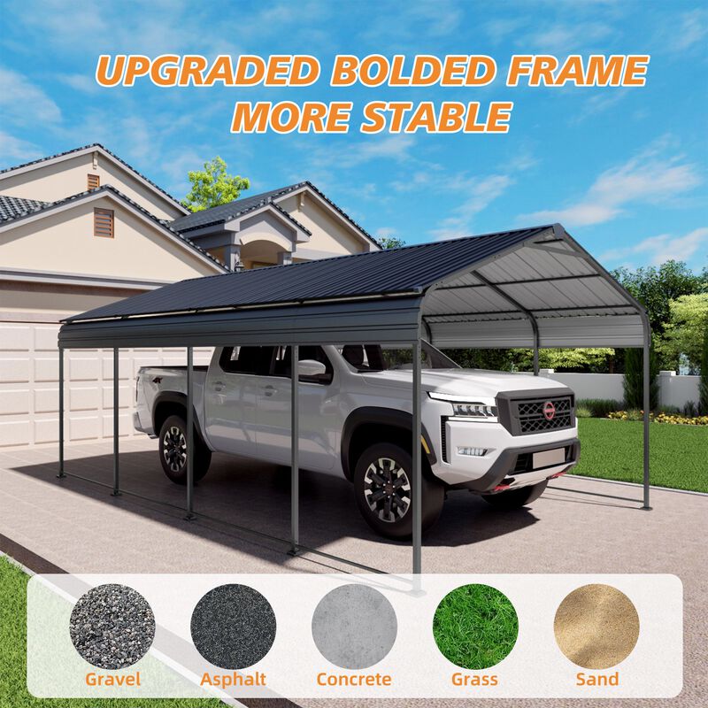12x20 FT Heavy Duty Metal Carport With Galvanized Steel Roof image number 9