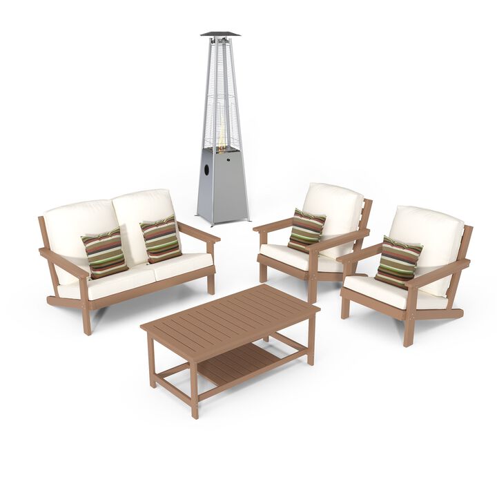 MONDAWE 5 Pieces Outdoor Seating Patio Conversation Set with Heater and Coffee Table