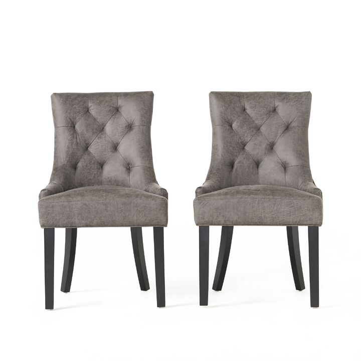 Chen Dining Chair Set of 2, Tufted Slate Gray Microfiber, Black Wood