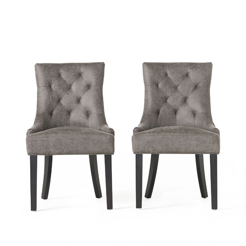 Chen Dining Chair Set of 2, Tufted Slate Gray Microfiber, Black Wood