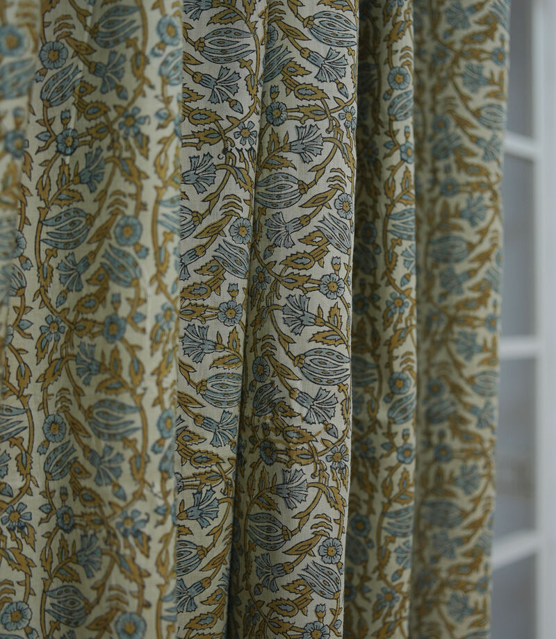 Fabdivine Floral Block Print Drape Rustic Linen 42x96 Inch Curtain for Door & Window Decoration, Vanmala image number 3