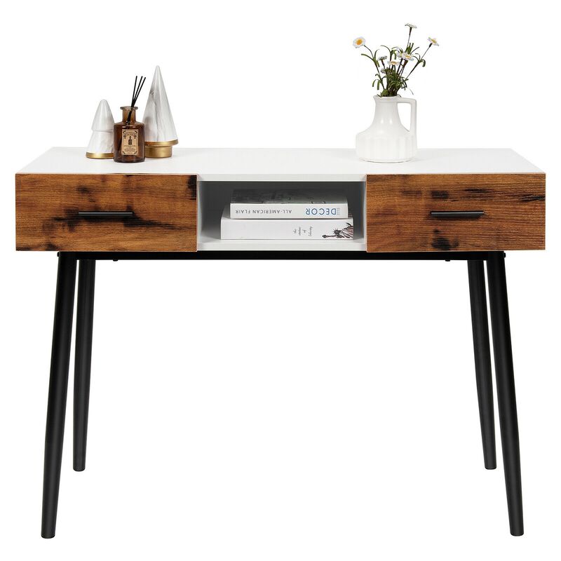 48 Inch Industrial Console Table with 2 Drawers for Entryway Hallway