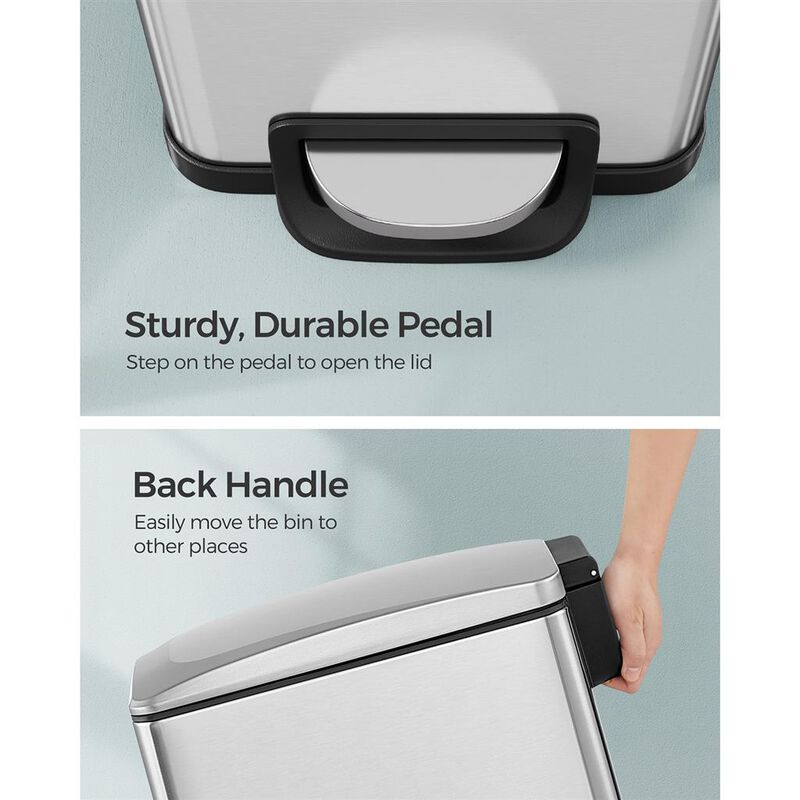 Trash Can with Step Pedal &ndash; 13-Gallon Kitchen Garbage Bin with Lid for Hands-Free, Hygienic Use