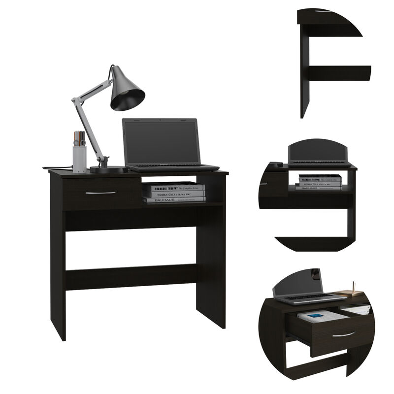 Vizcaya Home Office Set, Single Drawer, Keyboard Tray, Bookcase -Black