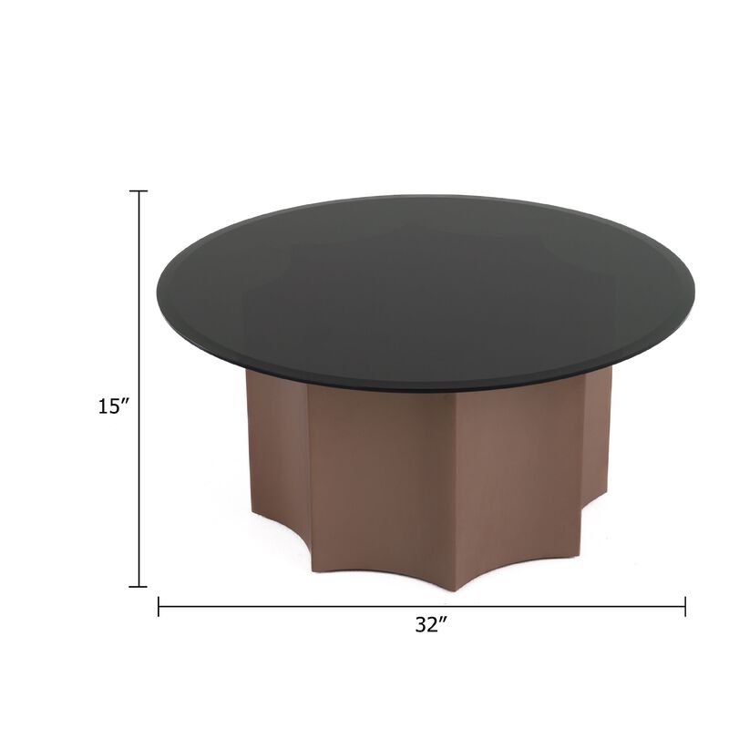 Cid Ingo Coffee Table, 32 Inch Black Mirrored Glass Top, Wine Red Base - Benzara image number 4