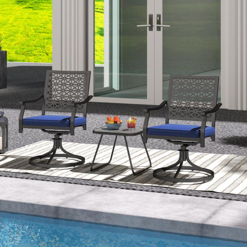Hivvago 2 Pieces Patio 360&deg; Swivel Dining Chairs with Rocker and Cushioned Armrest