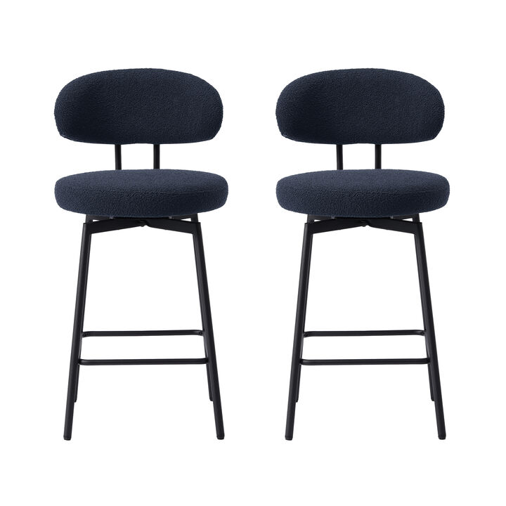 WestinTrends Modern Upholstered Sherpa Fabric Counter Height Bar Stools with Back (Set of 2)