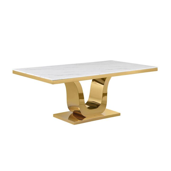 Best Quality Furniture 78 Rectangular marble dining table with a gold color stainless steel base