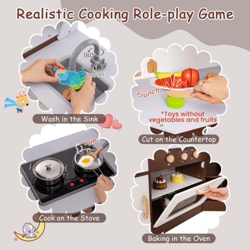 Hivvago Corner Kids Play Kitchen with Washing Machine and Ice Maker Gift for Boys Girls