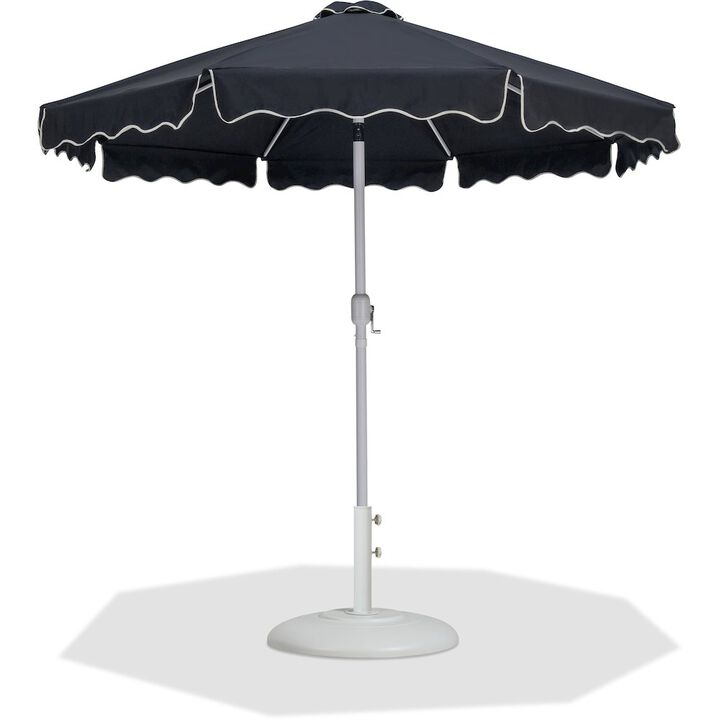 Meridian Furniture Amalfi Black With Cream Piping / Matte White Metal Patio Umbrella with Base Sets