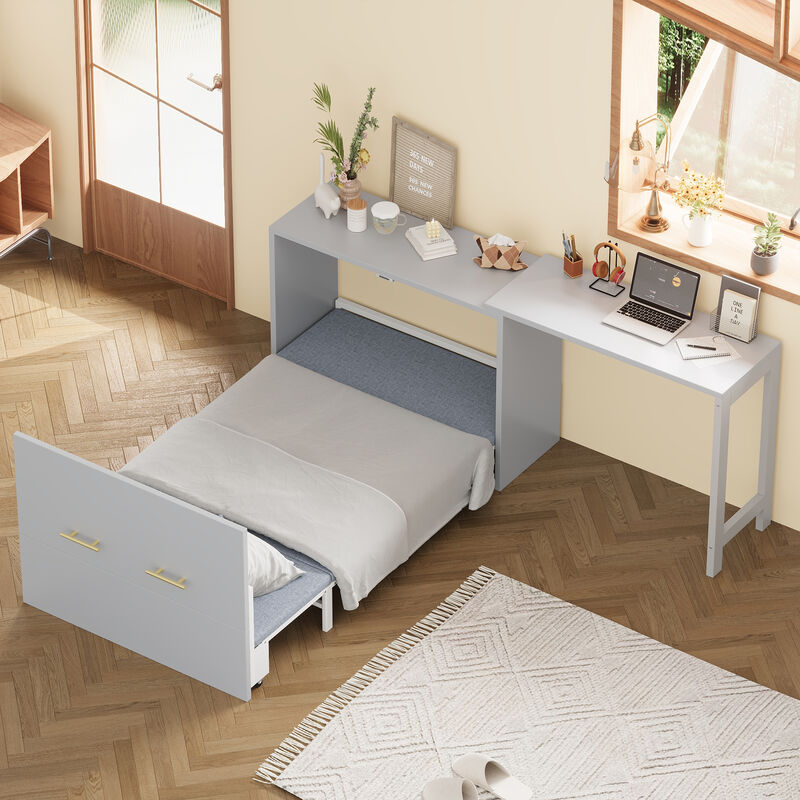 Merax Murphy Cabinet Bed with Adjustable Position Desk