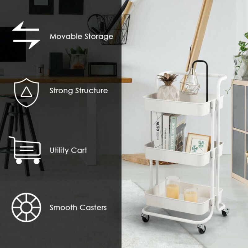 Hivvago 3-Tier Utility Cart Storage Rolling Cart with Casters
