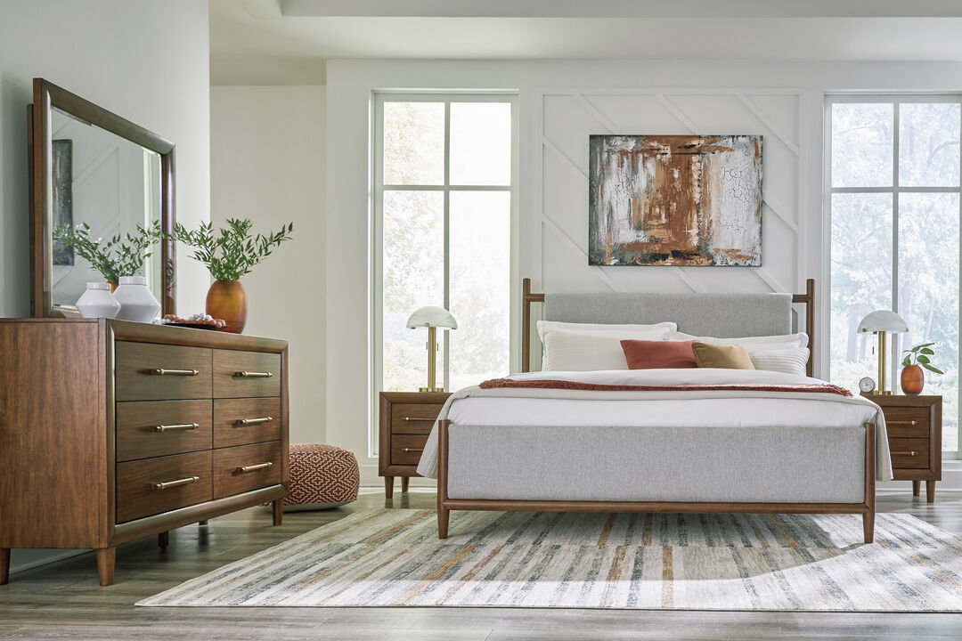Ashley|Lyncott Gray/brown Bedroom|Lyncott Queen Uph Panel Bed|Queen Size Beds