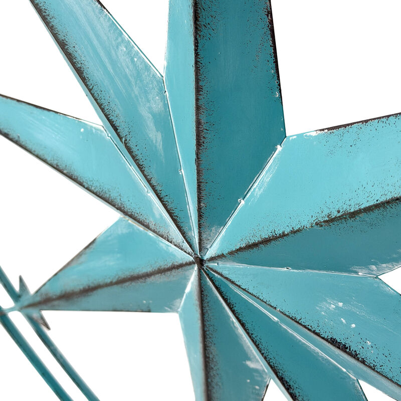 39 inch Aqua Metal Compass Rose Wall Decor Distressed Nautical Coastal Art image number 2