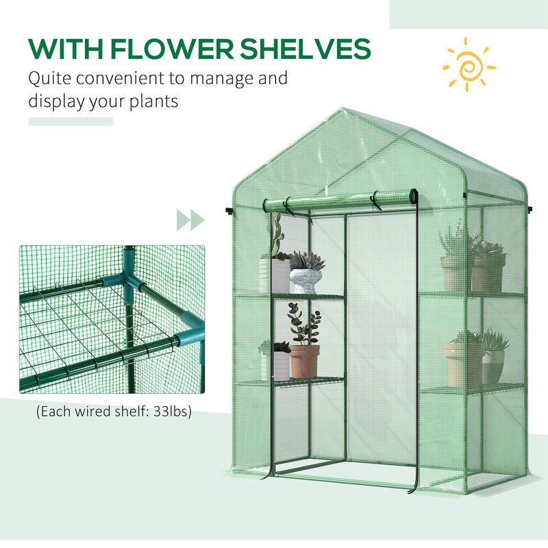 56" x 29" x 77" Portable Walk-In Greenhouse w/4-Tier Shelves & Roll Up Door