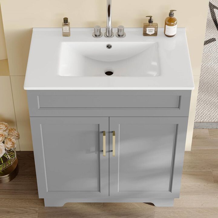 Modern Bathroom Vanity with Wood Finish and Ceramic Sink for Small Spaces