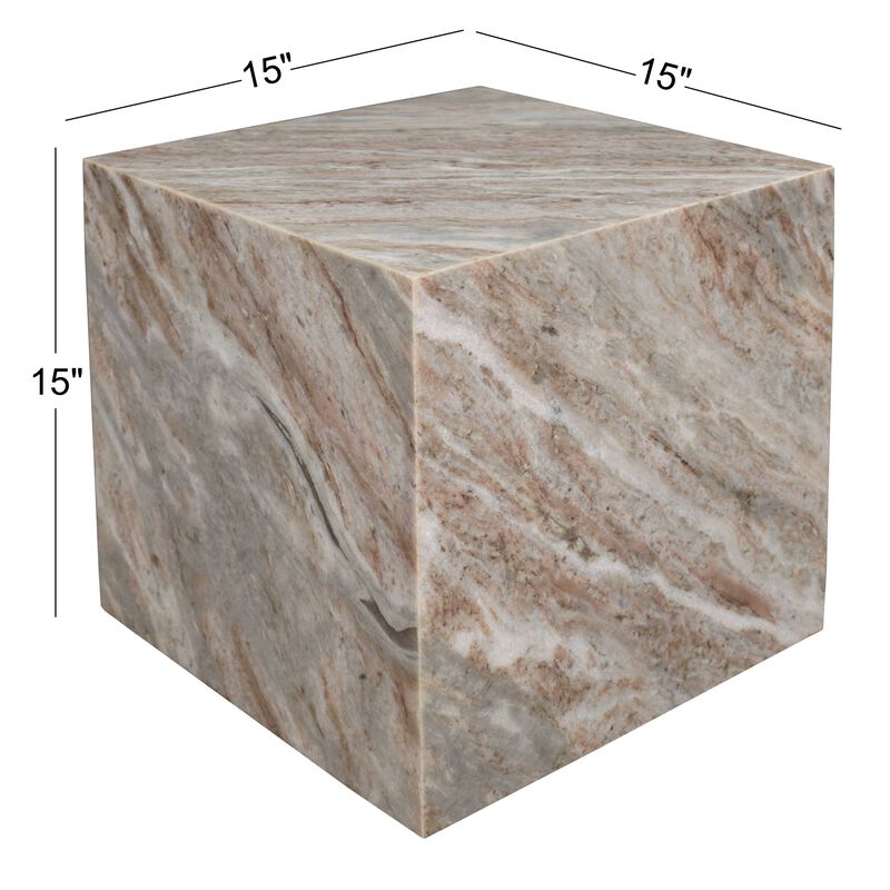 Felix 15" Contemporary Natural Marble Handmade Cube End Table image number 3