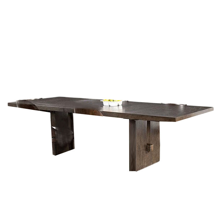 Mordy Dining Table, Walnut Brown Solid Wood 72-90 Inch Expandable Leaf - Benzara