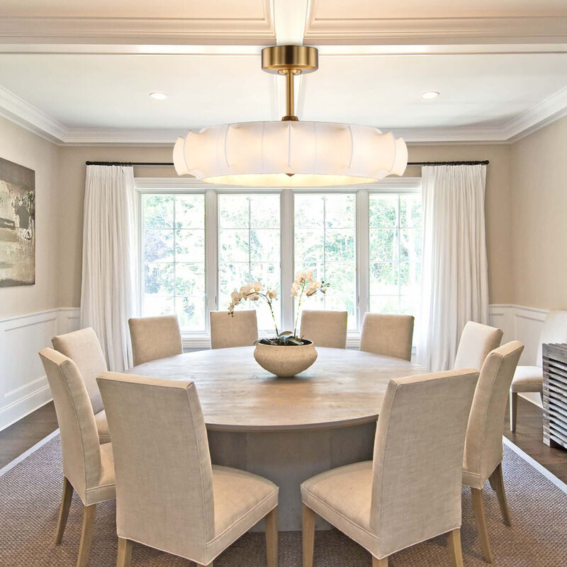 29.6 in. Brass Caged Clouds Ceiling Fan with Imitation Silk Shade and Light and Remote